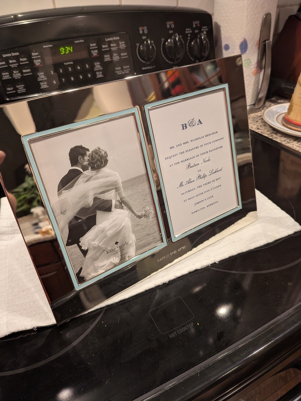 kate spade Silver Double Picture Frame with Light Blue Trim Wedding Invite